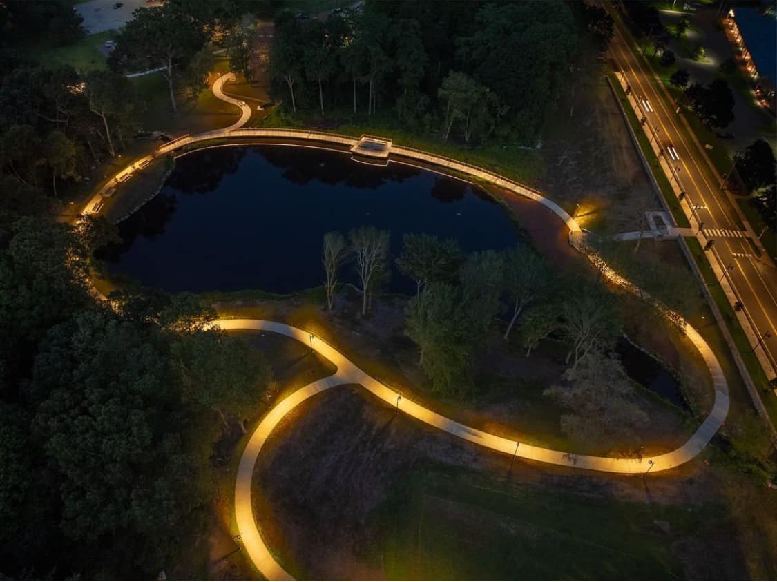 duck pond aerial night shot