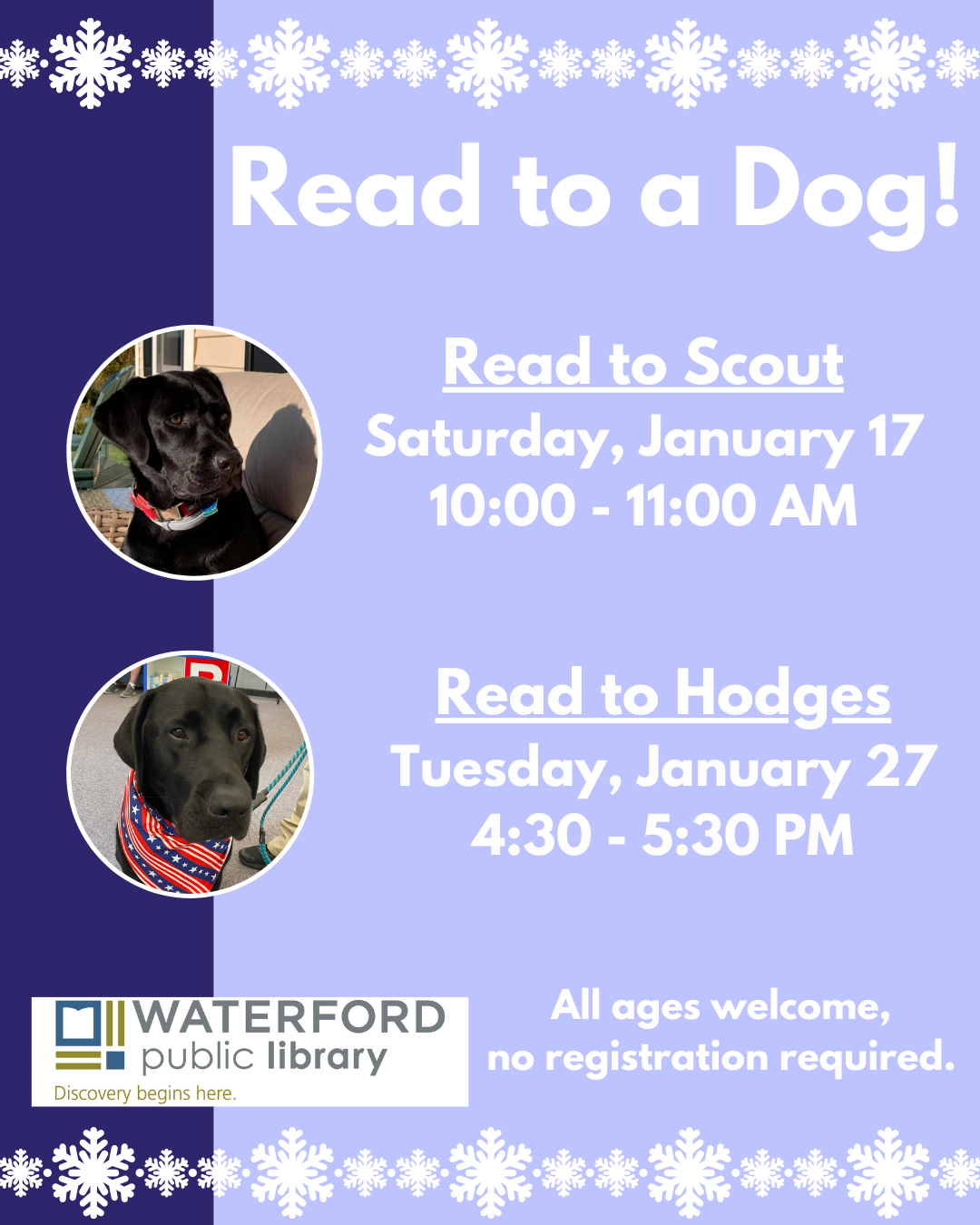 Read to a Dog January 2026 sessions